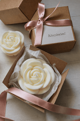 Elegáns rózsa gyertya box – kézműves termék egyenesen, Spanyolországból, személyre szabható kártyával